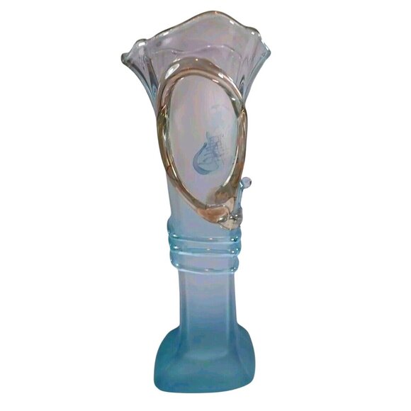 Ion Tamaian 15" Art Glass Vase Blue Frosted, Clear Gold  signed by the Artist - Picture 1 of 14